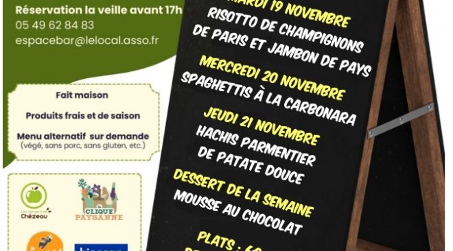 Espace Bar : menus du mardi 19 au jeudi 21 novembre 2024