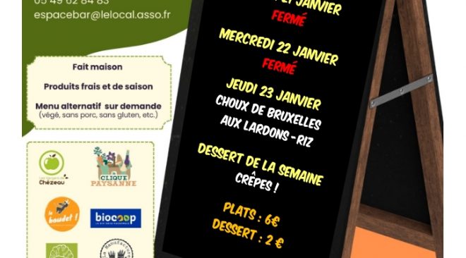 Espace Bar : menus du mardi 21 au jeudi 23 janvier 2025